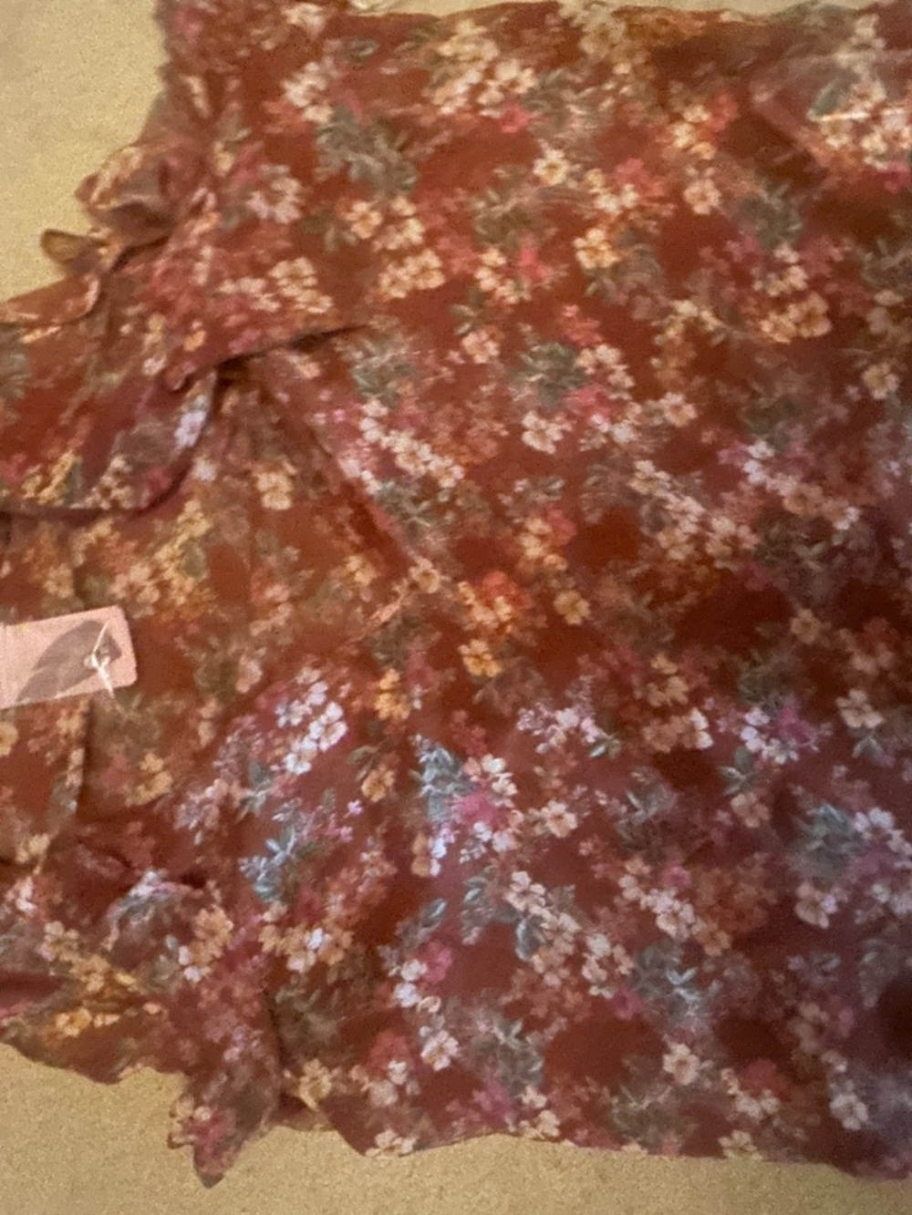 Floral Ruffle Hem Brown Floral Dress